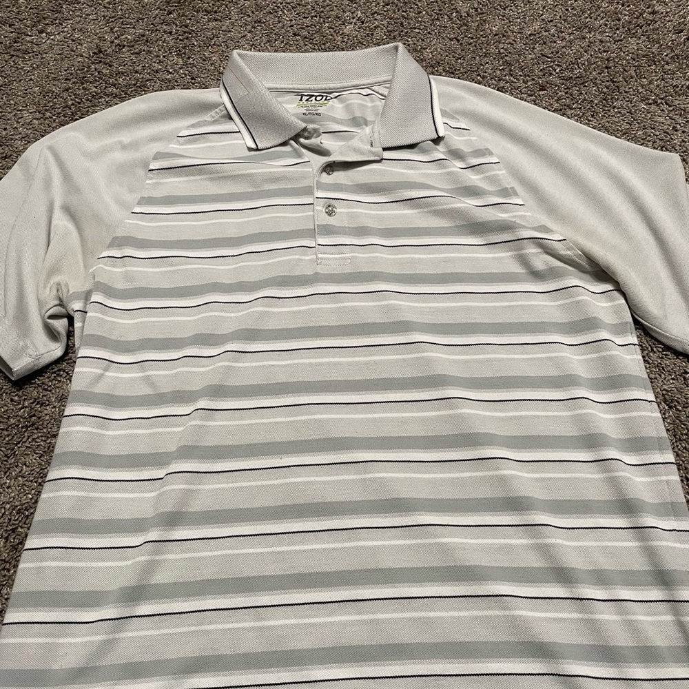 IZOD Polo Men’s Golf‎ Cotton Polo X-Large Slim Fit light Gray white/gray stripes